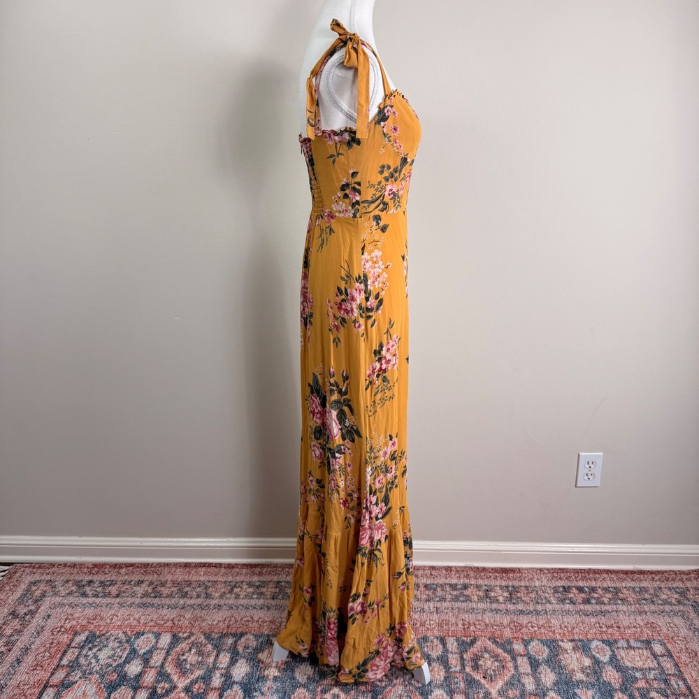 Reformation Jasen Dress Anjelica Yellow Floral Tie Strap Maxi Dress Size 6 - Picture 4 of 12